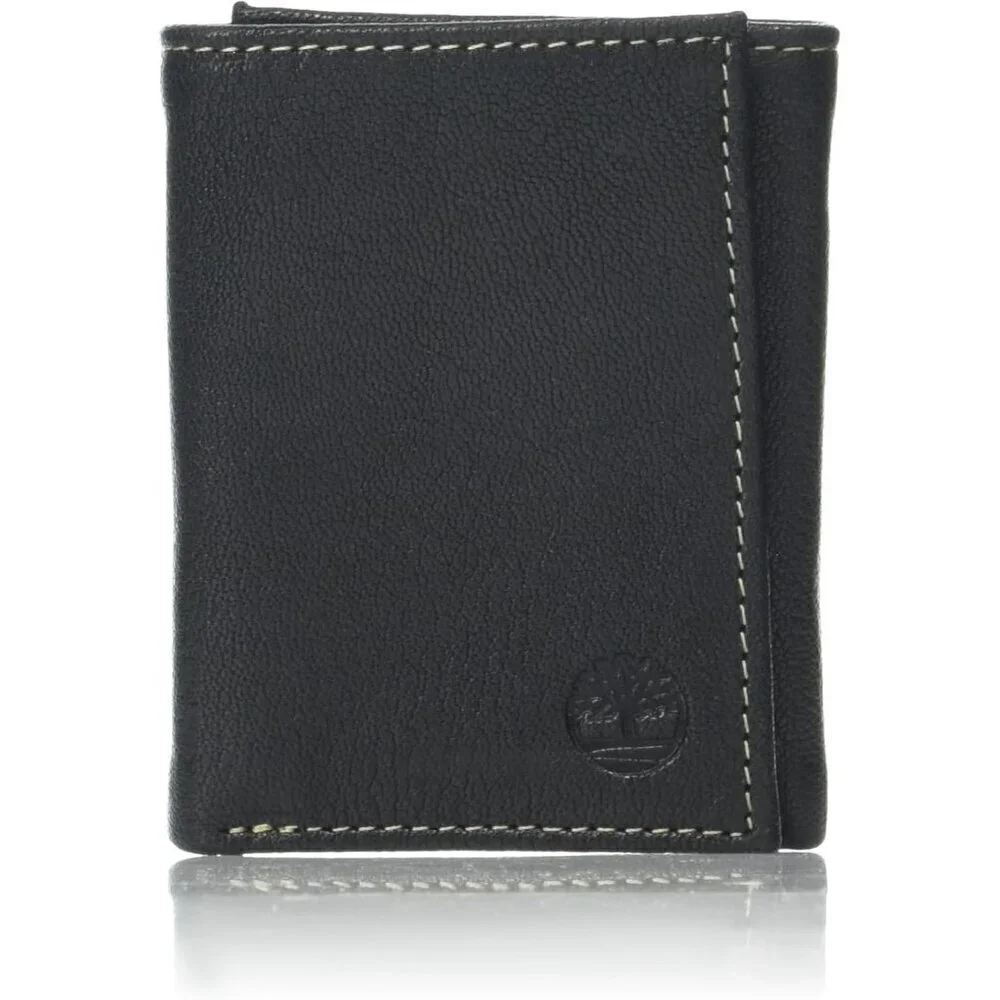 🆕Men Black Genuine Leather Rfid Blocking Trifold Wallet, Black, One Size
